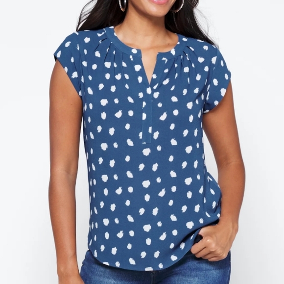41 Hawthorne Blue Polka Dot V-Neck Blouse, Size XL - Picture 8 of 9